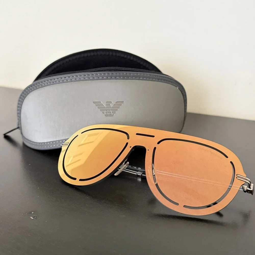 Emporio Armani Aviator Sunglasses - Mirror Rose Gold - Picture 1 of 9